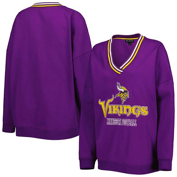 Women's The Wild Collective Purple Minnesota Vikings Vintage Pullover V-Neck Sweatshirt