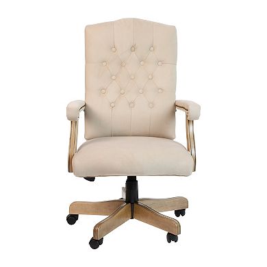 Merrick Lane Versailles Ivory Ultra-Suede Victorian Style 360° Swivel High-Back Office Chair With Driftwood Arms And Base
