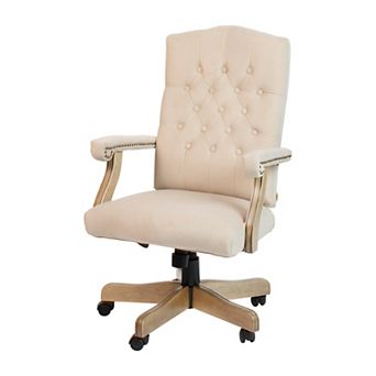 Merrick Lane Versailles Ivory Ultra-Suede Victorian Style 360° Swivel High-Back Office Chair With Driftwood Arms And Base