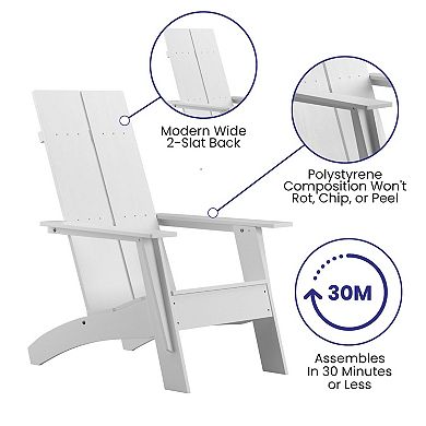 Merrick Lane Piedmont Modern 2 Slat Back All-Weather Poly Resin Wood Adirondack Chair in Gray