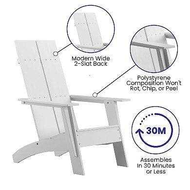 Merrick Lane Piedmont Modern 2 Slat Back All-Weather Poly Resin Wood Adirondack Chair in White