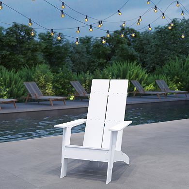Merrick Lane Piedmont Modern 2 Slat Back All-Weather Poly Resin Wood Adirondack Chair in White