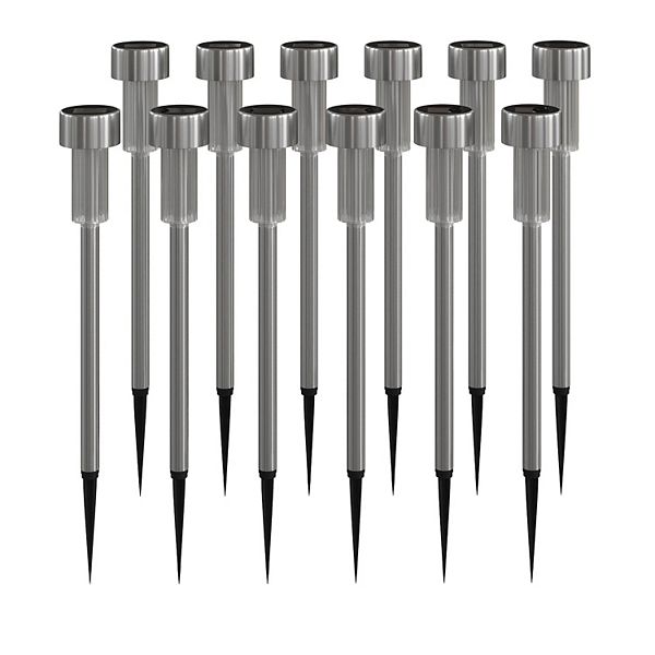 Merrick Lane Set of 12 Stainless Steel LED Solar Landscape Lights