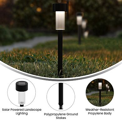 Merrick Lane Set of 12 Stainless Steel LED Solar Landscape Lights, Weather Resistant Outdoor Solar Powered Lights for Pathway, Garden, & Yard