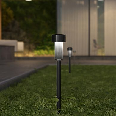 Merrick Lane Set of 12 Stainless Steel LED Solar Landscape Lights, Weather Resistant Outdoor Solar Powered Lights for Pathway, Garden, & Yard