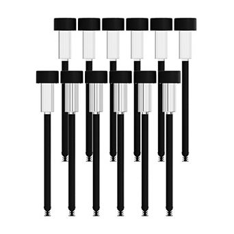 Merrick Lane Set of 12 Stainless Steel LED Solar Landscape Lights, Weather Resistant Outdoor Solar Powered Lights for Pathway, Garden, & Yard
