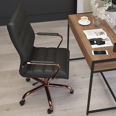 Merrick Lane Milano Contemporary High-Back White Faux Leather Home Office Chair with Padded Rose Gold Arms