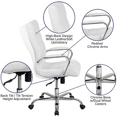 Merrick Lane Milano Contemporary High-Back White Faux Leather Home Office Chair