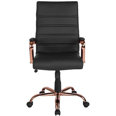 Merrick Lane Milano Contemporary High-Back White Faux Leather Home Office Chair with Padded Rose Gold Arms