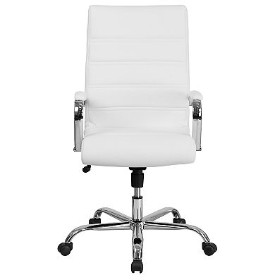 Merrick Lane Milano Contemporary High-Back White Faux Leather Home Office Chair with Padded Rose Gold Arms