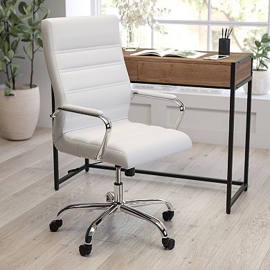 Merrick Lane Milano Contemporary High-Back White Faux Leather Home Office Chair with Padded Rose Gold Arms