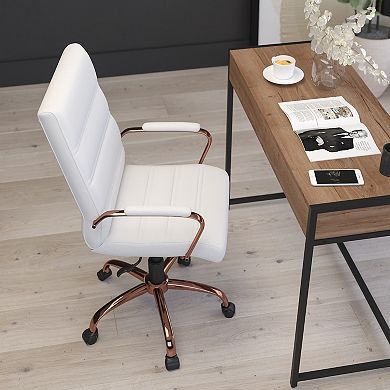 Merrick Lane Milano Contemporary Mid-Back White Faux Leather Home Office Chair with Padded Gold Arms