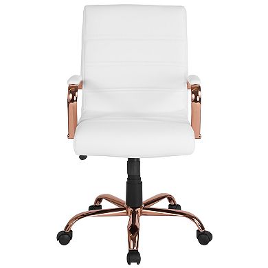 Merrick Lane Milano Contemporary Mid-Back White Faux Leather Home Office Chair with Padded Gold Arms