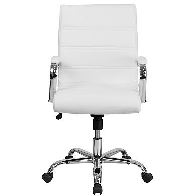 Merrick Lane Milano Contemporary Mid-Back White Faux Leather Home Office Chair with Padded Gold Arms