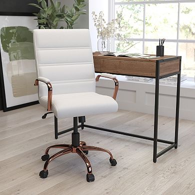 Merrick Lane Milano Contemporary Mid-Back White Faux Leather Home Office Chair with Padded Gold Arms