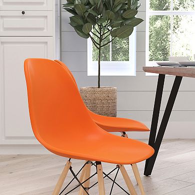 Merrick Lane Elton Series Peach Polypropylene Accent Chair with Metal Braced Wooden Legs