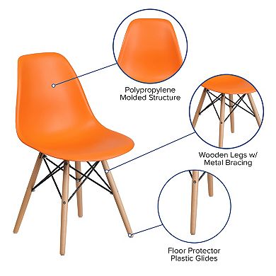 Merrick Lane Elton Series Peach Polypropylene Accent Chair with Metal Braced Wooden Legs