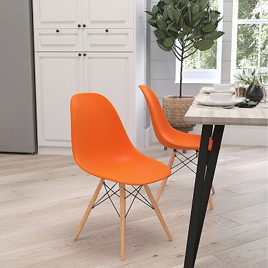 Merrick Lane Elton Series Peach Polypropylene Accent Chair with Metal Braced Wooden Legs