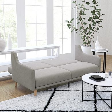 Merrick Lane Niklas Mid Century Modern Split-Back Sofa Futon with 3 Recline Positions In Elegant Gray Faux Linen Upholstery