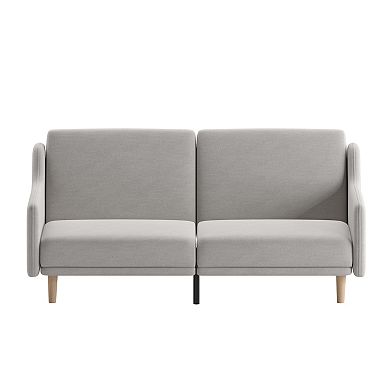 Merrick Lane Niklas Mid Century Modern Split-Back Sofa Futon with 3 Recline Positions In Elegant Gray Faux Linen Upholstery