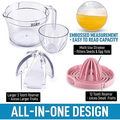 Zulay 3-in-1 Citrus Juicer Reamer Cup - Includes 2 Reamers, Strainer & Measuring Cup with Handle