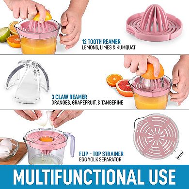 Zulay 3-in-1 Citrus Juicer Reamer Cup - Includes 2 Reamers, Strainer & Measuring Cup with Handle