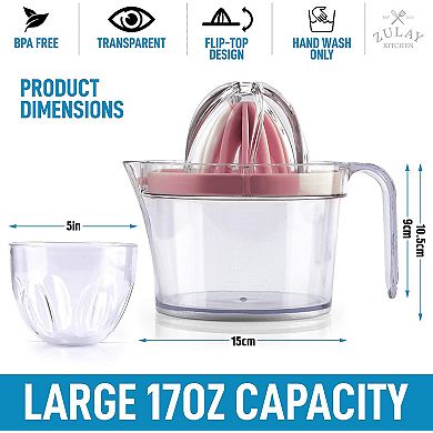 Zulay 3-in-1 Citrus Juicer Reamer Cup - Includes 2 Reamers, Strainer & Measuring Cup with Handle
