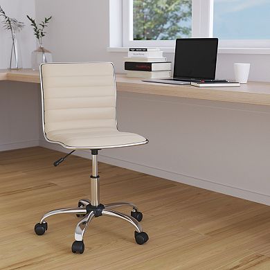 Merrick Lane Amelie Home Office Chair Ergonomic Light Gray Ribbed Low Back and Seat Armless Contemporary Computer Desk Chair with Chrome Border