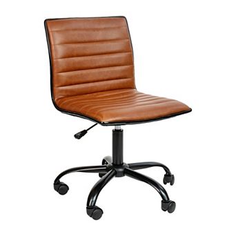 Merrick Lane Amelie Home Office Chair Ergonomic Light Gray Ribbed Low Back and Seat Armless Contemporary Computer Desk Chair with Chrome Border