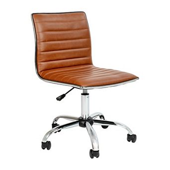 Merrick Lane Amelie Home Office Chair Ergonomic Light Gray Ribbed Low Back and Seat Armless Contemporary Computer Desk Chair with Chrome Border