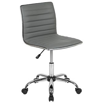 Merrick Lane Amelie Home Office Chair Ergonomic Light Gray Ribbed Low Back and Seat Armless Contemporary Computer Desk Chair with Chrome Border