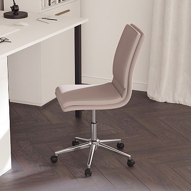 Merrick Lane Artemis Mid-Back Armless Home Office Chair with Height Adjustable Swivel Seat and Five Star Chrome Base, Taupe Faux Leather