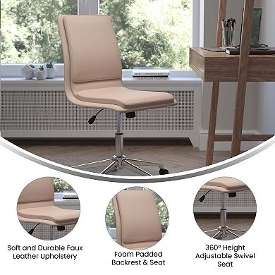 Merrick Lane Artemis Mid-Back Armless Home Office Chair with Height Adjustable Swivel Seat and Five Star Chrome Base, Taupe Faux Leather