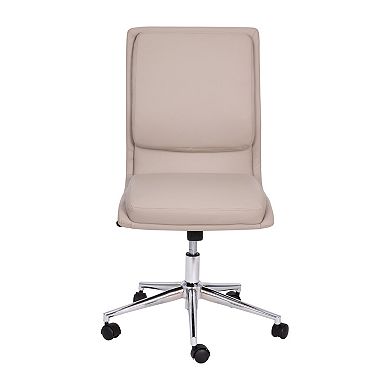Merrick Lane Artemis Mid-Back Armless Home Office Chair with Height Adjustable Swivel Seat and Five Star Chrome Base, Taupe Faux Leather