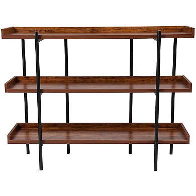 Merrick Lane Madison Industrial Style Rustic Brown 3 Tiered Shelving Unit With Black Metal Frame and Raised Border - 35"H
