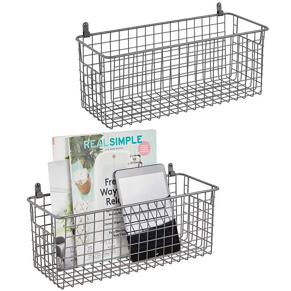 mDesign Metal Wall Mount Hanging Basket Bin for Home Storage 2 Pack
