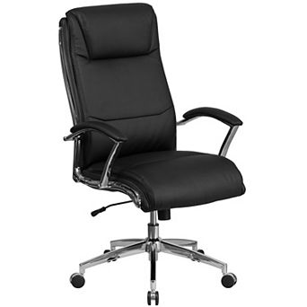 Merrick Lane Lombard High-Back Office Chair with Padded Arms Ergonomic Executive Swivel Task Chair with Headrest In Black Faux Leather