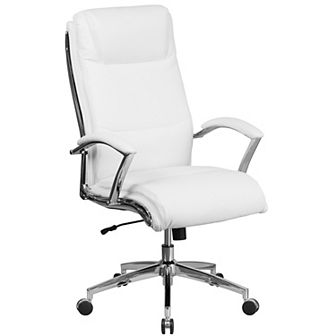Merrick Lane Lombard High-Back Office Chair with Padded Arms Ergonomic Executive Swivel Task Chair with Headrest In Black Faux Leather