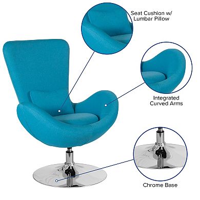 Merrick Lane Soro High Back Egg Style Lounge Chair in Orange Fabric Upholstery With 360° Swivel Chrome Base