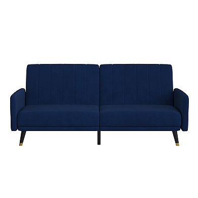 Merrick Lane Pavan Mid Century Modern Split-Back Sofa Futon with 3 Recline Positions In Elegant Navy Velvet Upholstery