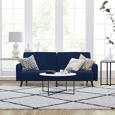 Merrick Lane Pavan Mid Century Modern Split-Back Sofa Futon with 3 Recline Positions In Elegant Navy Velvet Upholstery