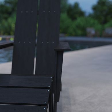 Merrick Lane Piedmont Navy Adirondack Modern Slatted Back Patio Chair With Accompanying Foot Ottoman
