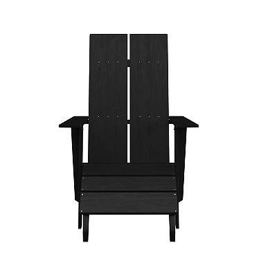 Merrick Lane Piedmont Navy Adirondack Modern Slatted Back Patio Chair With Accompanying Foot Ottoman