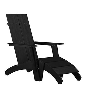 Merrick Lane Piedmont All-Weather Modern 2-Slat Back Adirondack Patio Chair with Ottoman