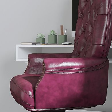 Merrick Lane Yennefer Burgundy Faux Leather Office Chair with Ergonomic Lumbar Support and Button Tufted High-Back Design