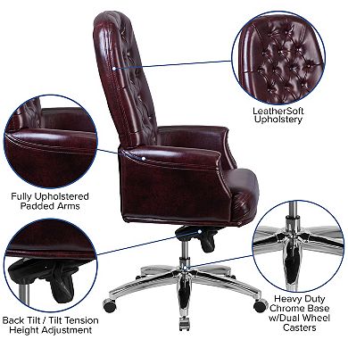 Merrick Lane Yennefer Burgundy Faux Leather Office Chair with Ergonomic Lumbar Support and Button Tufted High-Back Design