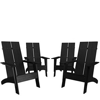 Merrick Lane Set of 4 Piedmont Modern All-Weather Poly Resin Wood Adirondack Chairs