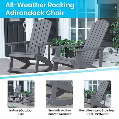 Merrick Lane Set of 2 Atlantic All-Weather Polyresin Adirondack Rocking Chair with Vertical Slats in Gray