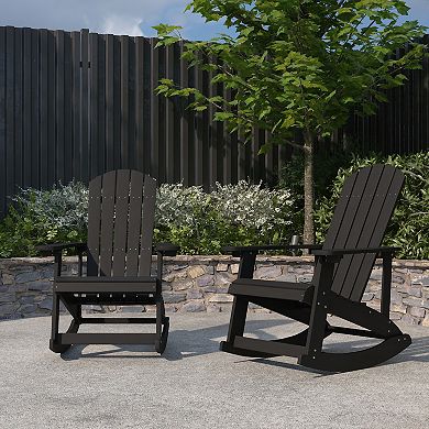 Merrick Lane 2PK All-Weather Polyresin Adirondack Rocking Chairs for Outdoor Use