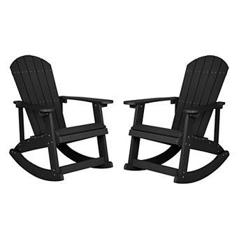 Merrick Lane 2 pk All-Weather Polyresin Adirondack Rocking Chairs for Outdoor Use